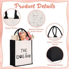 SilTriangle Dog Tote Bag for Women, Printed Design Canvas Large, White, Black