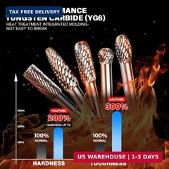 HAUTMEC 5Pcs Tungsten Carbide Rotary Burr Bit YG6, 1/4″ Shank Double Cut Die Gri