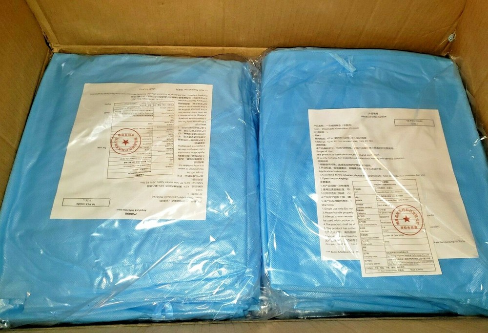 100 Count Case Non Medical Isolation Gowns (10 sealed packs of 10) Blue Large