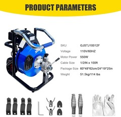 100FT x 1/2″ Portable Drain Cleaner Machine Electric Drain Sewer Auger Cleaning