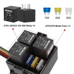 12V Automotive Relay Box 3 Way Relay Fuse Box, with 12 AWG Pre-Wired Universal