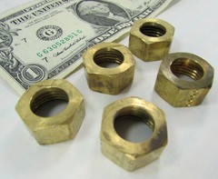 Lot 5 Unknown 1/2″ NPT? Solid Brass Compression Nuts, BSP/BSPT 14 TPI .752 Minor