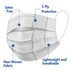 Criterion ASTM Level 3 Disposable Face Mask – White, 3-Ply, Fluid Resistant, Lat