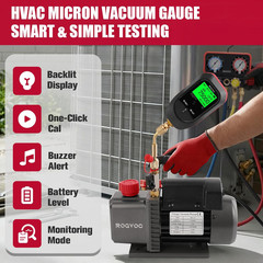 Digital Vacuum Gauge, Micron Vacuum Gauge Tester with 11 Units, 7/16 Inch-20 UNF