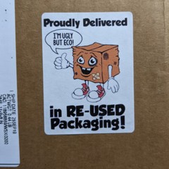Recycled Packaging Stickers “Im ugly but eco”- 150 Stickers ($0.09 ea) 2 X 2.69″
