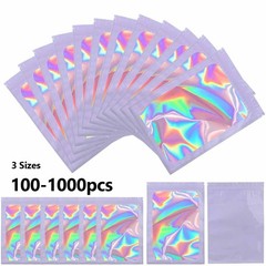 Holographic Mylar Bags Resealable Foil Pouch Zip Bags Smell Proof Food Storage