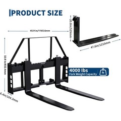 4000Lbs Attachments Mini Skid Steer Pallet Fork Frame, 48″ Pallet Fork Blades