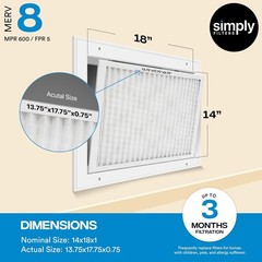 Simply 14x18x1 Air Filter, Merv 8, 6 Pack, For Home AC Furnace 14x18x1, White