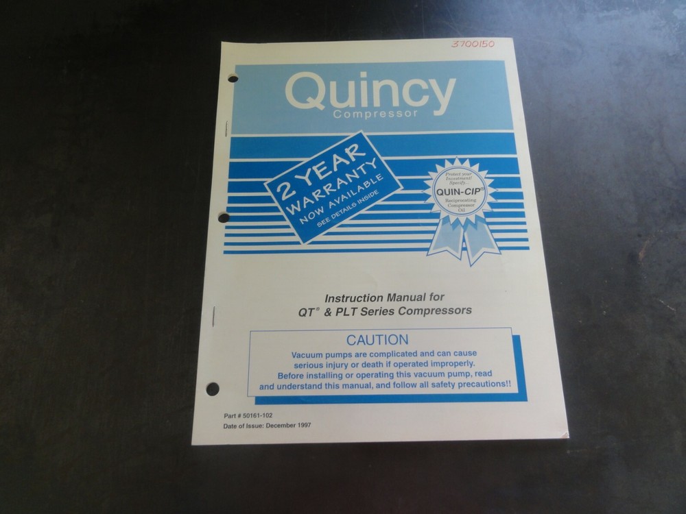 Quincy QT and PLT Series Compressors Instruction Manual 50161-102