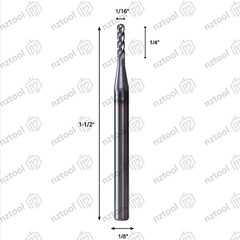 10 PCS 1/16″ 4 Flute 1-1/2″ Overall Ball Nose Carbide End Mill AlTiN Coated