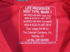 Stearns Life Preserver Vest Mark 1 Large US Navy NSN 4220-01-487-3619 Pockets
