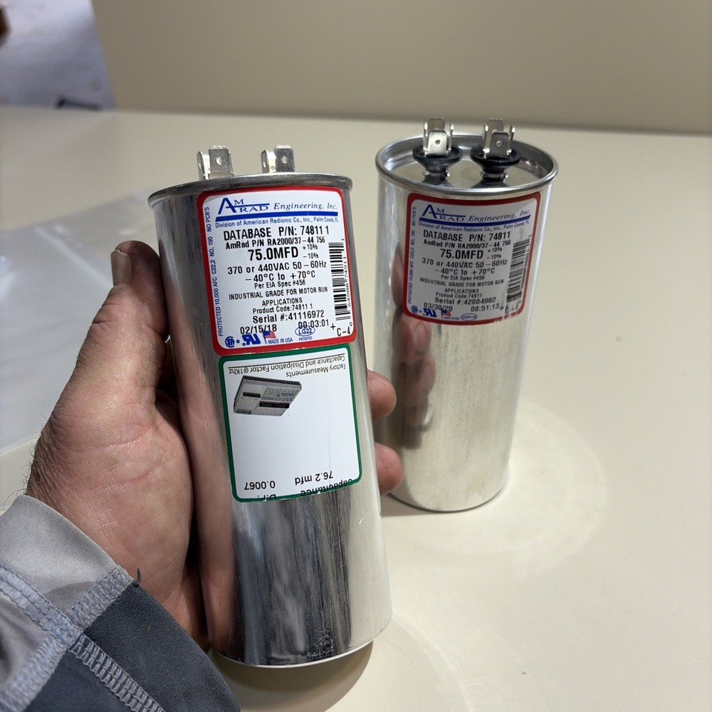 New Lot of 2 AmRad motor run capacitor 75.0MFD RA2000/37-44 756 748111