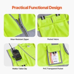VEVOR Safety Vest Reflective Yellow Work Vest with 10 Pockets for Men & Women