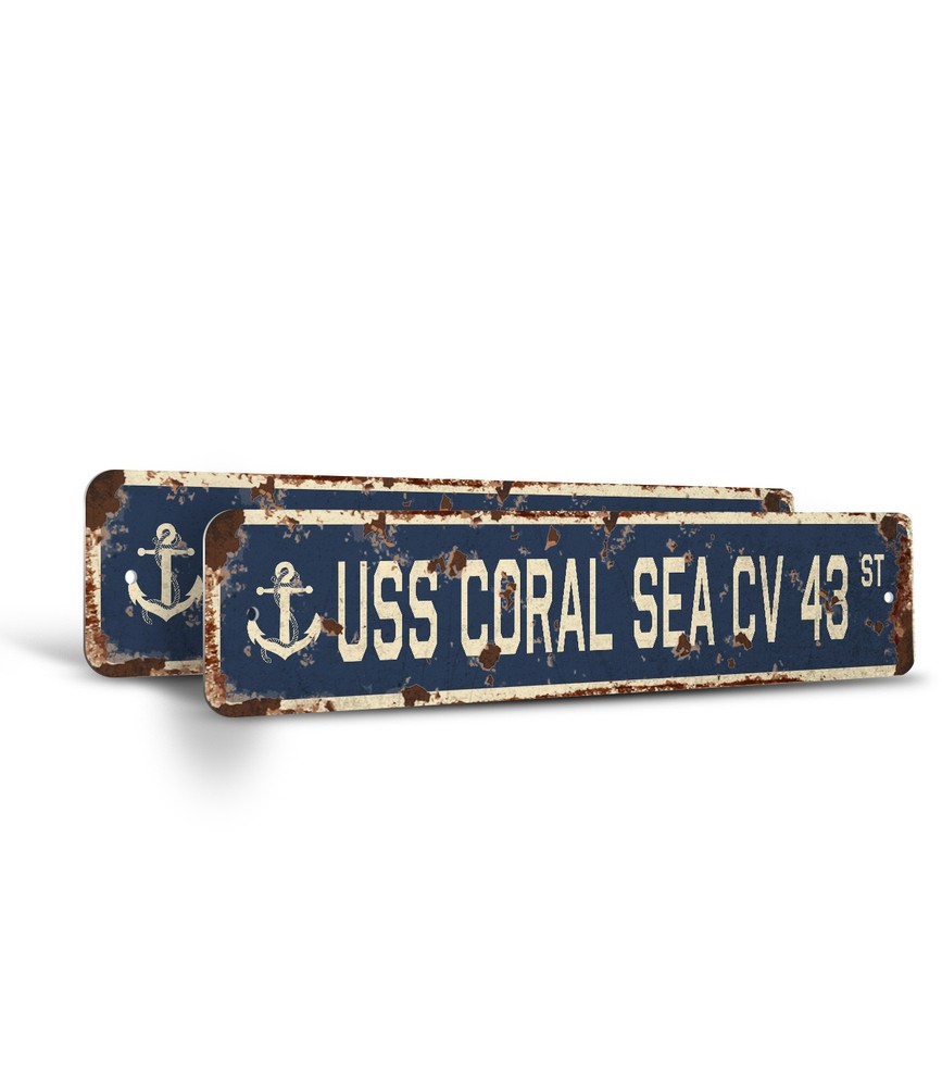 USS CORAL SEA CV 43 Vintage Style Street Sign us navy ship veteran sailor gift