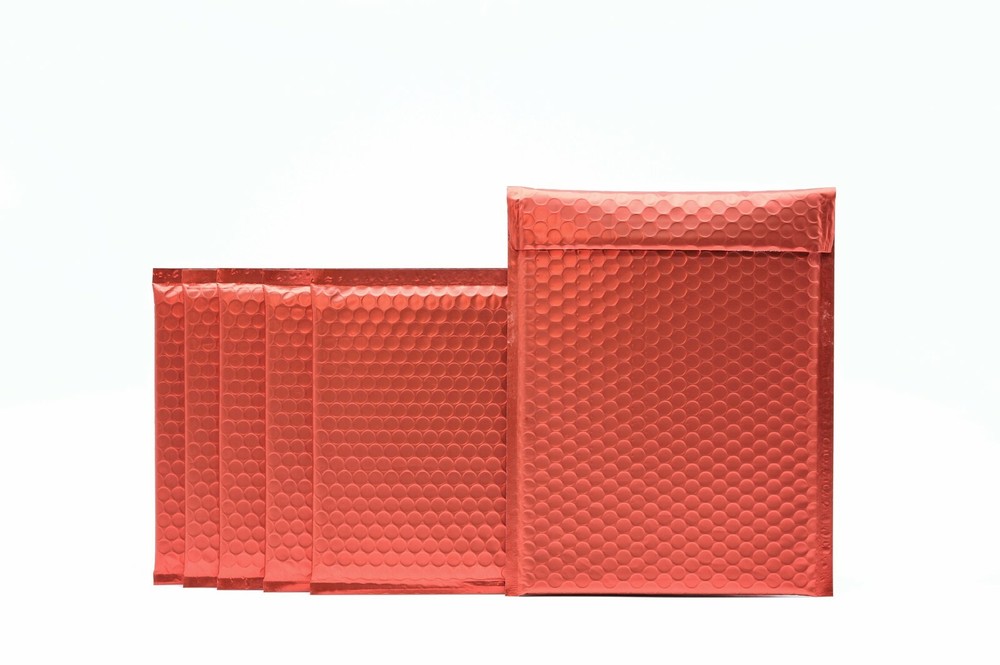 100 #2 Matte Metallic Red Poly Bubble Mailers 8.5×12 (Inner 8.5×11)
