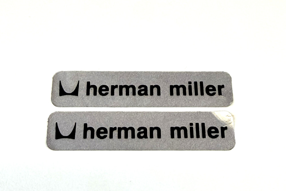 2 Genuine Herman Miller Foil Stickers, Label, Tag, with Logo in Silver