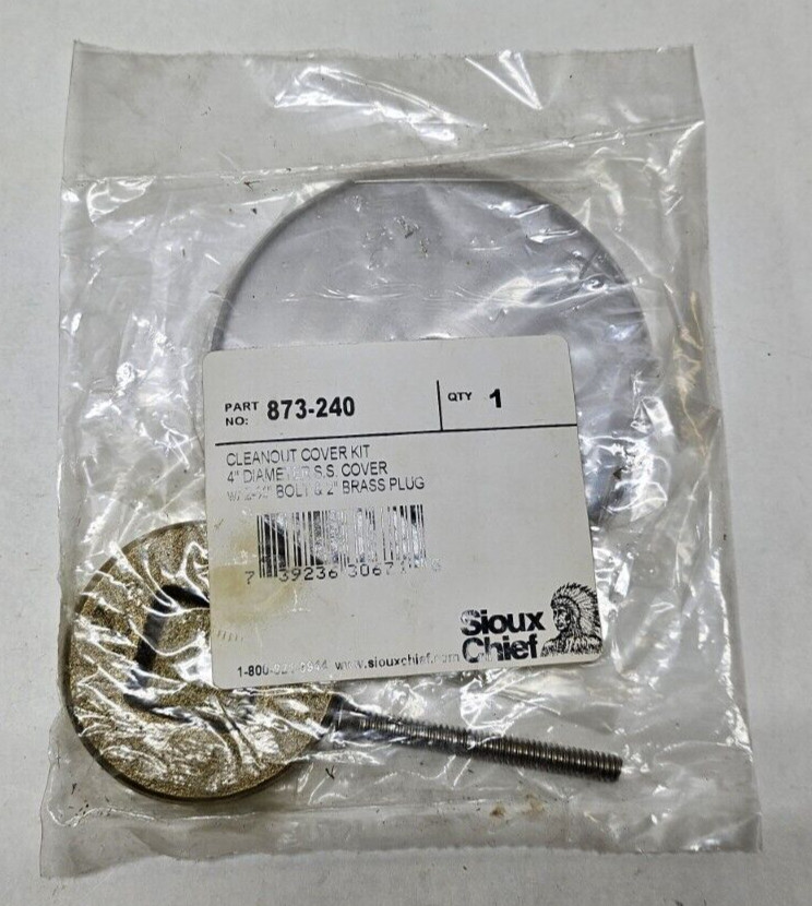Sioux Chief 873-240 Cleanout Cover Kit 4″ dia. w/Bolt & 2″ Brass Plug (Lot of 3)