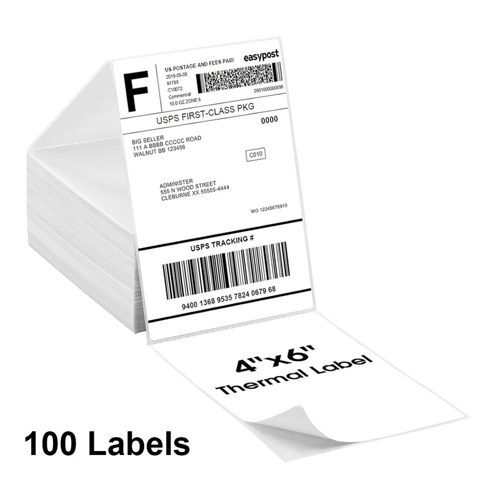 100 Labels 4×6 Fanfold Direct Thermal Shipping Labels for Zebra & Rollo Printer