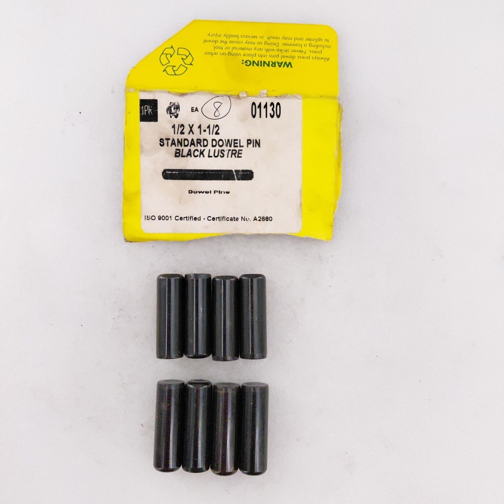 (QTY : 8) Holo Krome 1/2″ X 1-1/2″ Standard Dowel Pins Black Lustre Alloy Steel