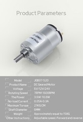 JGB37-520 DC 6V 12V 24V Reduction Gear Motor 7RPM-960RPM Large Torque GearBox