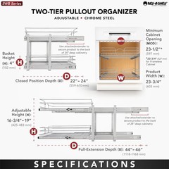 Rev-A-Shelf Kitchen Cabinet Pull Out Shelf Organizer, 24 x 22 In, 5WB2-2422-CR-1