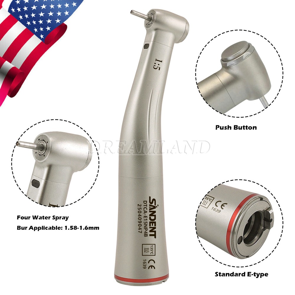 SANDENT Dental Electric Handpiece 1:5 Fiber Optic Contra Angle Standard E Type