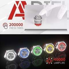22mm Latching Push Button Switch 12V On Off Waterproof Stainless Steel Shell
