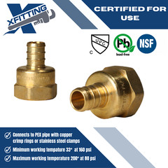 10 PC. 1/2″ PEX X 1/2″ FEMALE NPT THREADED ADAPTER BRASS CRIMP FITTING LEAD FREE