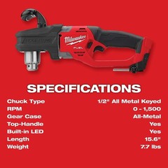Milwaukee 2807-20 M18 Fuel Hole Hawg Cordless Right Angle Drill