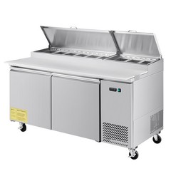 67″ Commercial Refrigerated Pizza Prep Table Station Fridge Double Door w/9 Pans