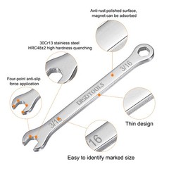 Thin Combination Wrench 3/16″ with 12-Point Ended 15°Angled Open End