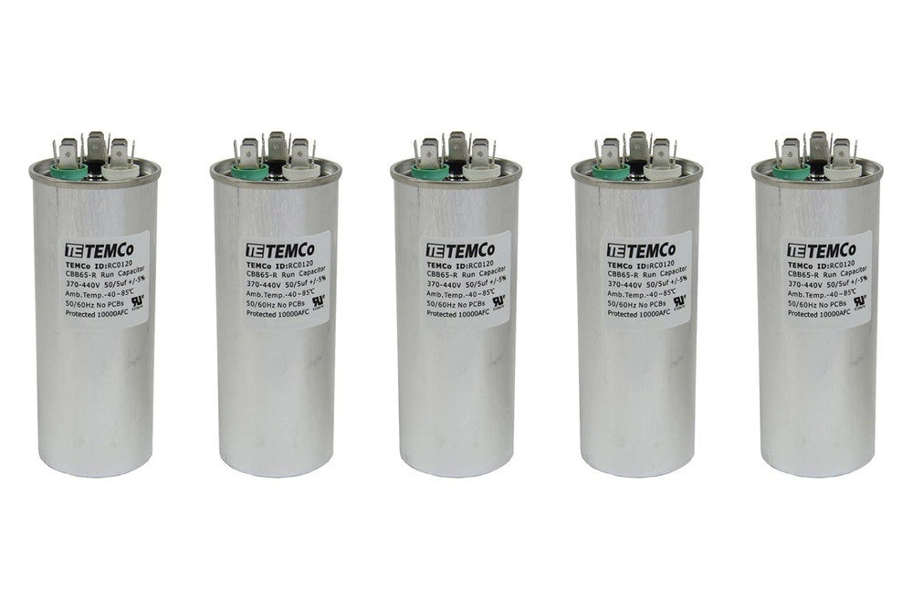 Temco 5 Pack Dual Run Capacitors 50/5 MFD for HVAC AC Fan & Motor 370-440V