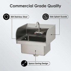 17″x 15″ Commercial Hand Wash Sink Wall Mount Basin Stainless Steel&Faucet&Drain