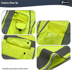 9 Pockets Class 2 High Visibility Zipper Front Safety Vest