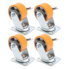 4 Pcs 4″ Side Brake Polyurethane Plate Casters, 3200 Pounds, Silver + Qrange