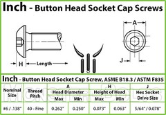 #6-40 Button Head Socket Caps Screws, Alloy Steel w Thermal Black Oxide SAE Fine