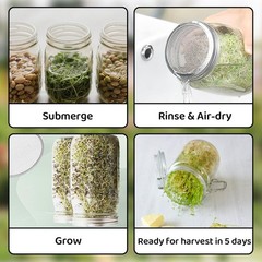 6 Pack Sprouting Jar Lids – 304 Stainless Steel Screen Filter Strainer Lid for