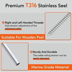 100Pack 1/8′ Left & Right Handed Thread Swage Lag Screws, T316 Stainless Steel H