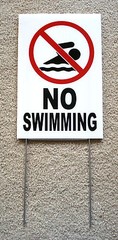 NO SWIMMING with Symbol 8″ x12″ Plastic Coroplast Sign with Stake