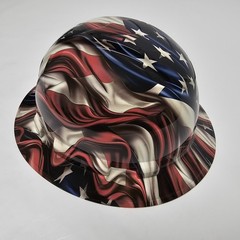 full brim hard hat custom hydro dipped IN HI REZ 3D AMERICAN FLAG WAVING NEW
