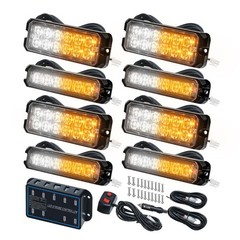 ELECHOI 8-pcs Ultra Slim Amber White LED Emergency Flashing Warning Strobe