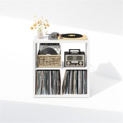 Pemberly Row 4-Cube Vinyl Record Media Organizer in White Engineered Wood