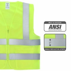 FX 2 Pockets Neon Yellow Safety Vest with Reflective Strips ANSI/ISEA APPROVED