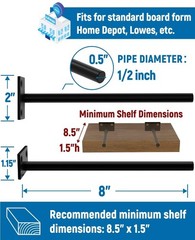 LEOPO 12-Pack 8 inch Floating Shelf Brackets, Hidden 8 Inch, Black