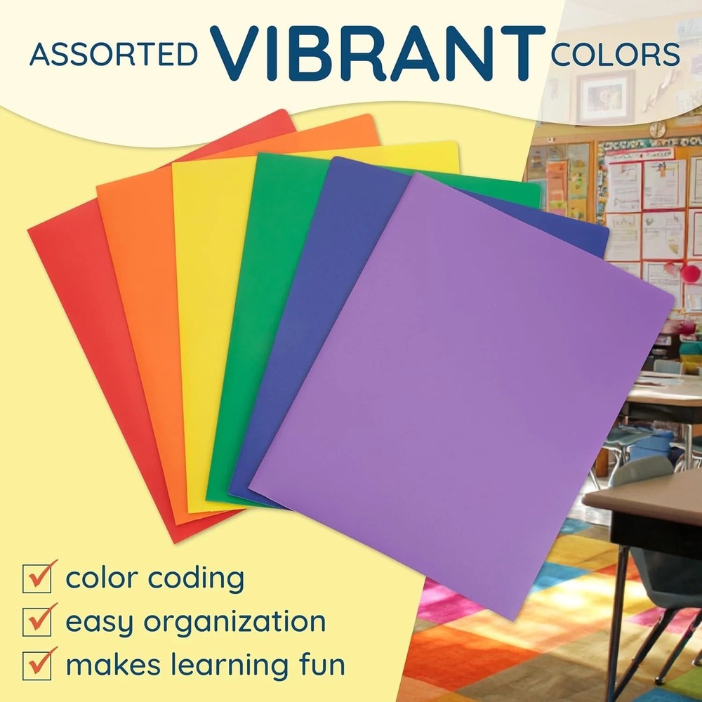 Blue Summit Supplies-Multicolor Two Pocket Plastic Folders-6 Pack