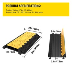 VEVOR 3 Channel Cable Protector Ramp Rubber Electrical Wire Cover Ramp Guard
