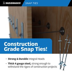Sandbaggy 8″ x 1 ⅝” Standard Snap Ties for Concrete Forms – 1″ Cup Loose Washer