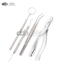 4 PC BASIC DENTAL EXTRACTING FORCEPS #1 COLLEGE PLIERS PROBE MIRROR #5 SET KIT