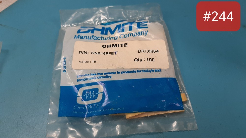 ( ONE BAG OF 100 PCS ) OHMITE RESISTOR 1W 15 OHMS , P/N# WNB15RFET