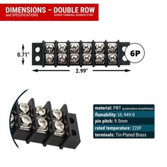 6 Circuit Double Screw Terminal Junction Block 300V/20A, Row Barrier Strip (2-Pa